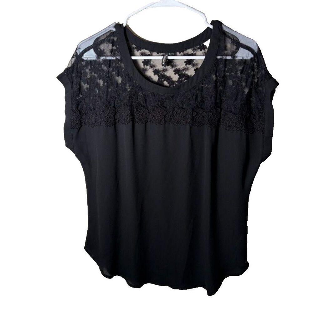 Heartsoul Blouse Women's XL Mesh Floral Short Sleeve Round Neck Shirt Top